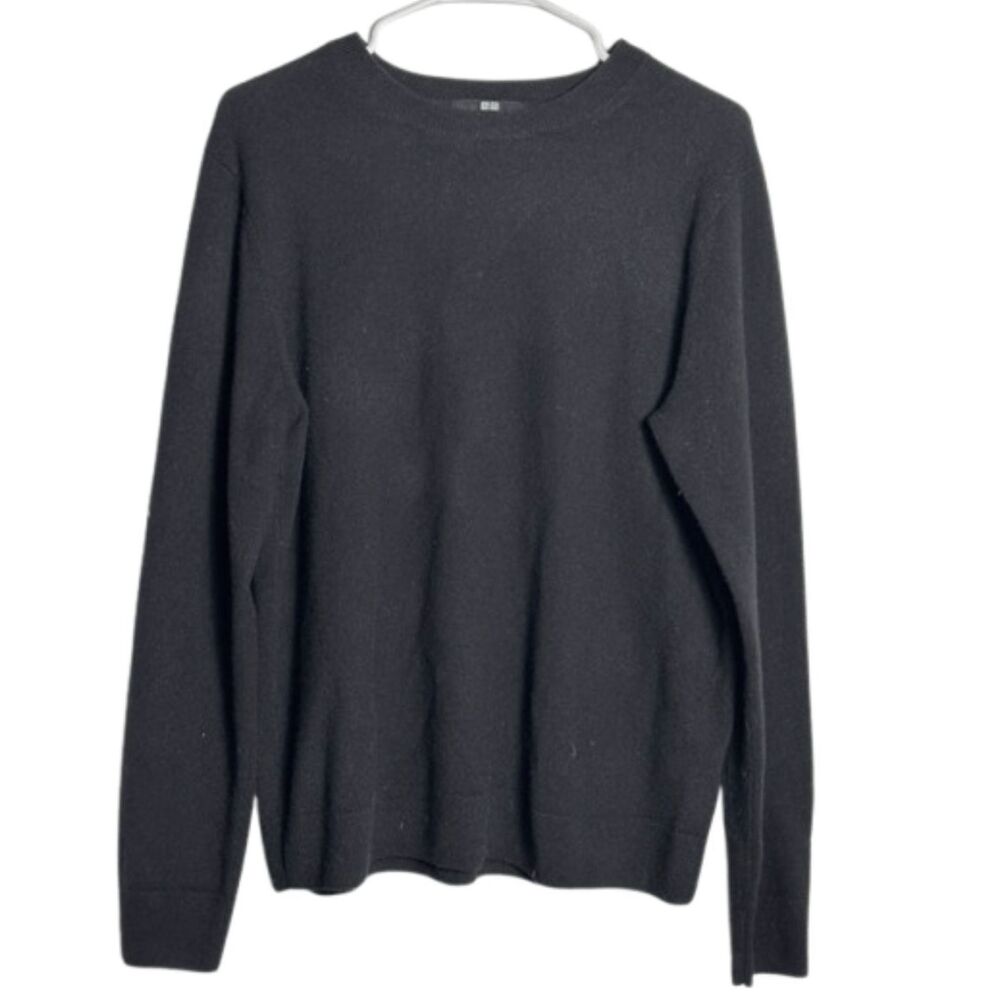 Uniqlo Cashmere Knitted Crew Neck Sweater Womens XL Pullover Jumper Cozy Black